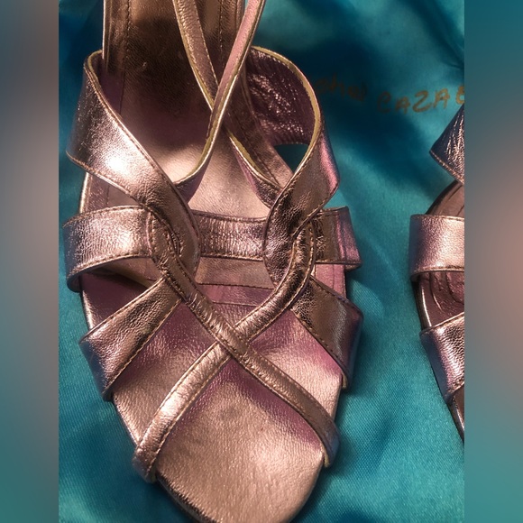 Pink metallic open toe strap heels - Picture 4 of 6